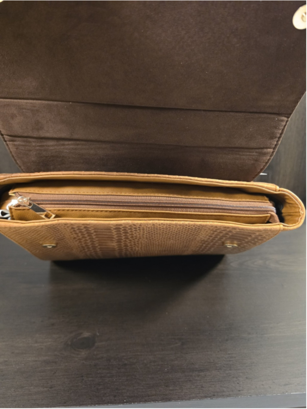 Bow Cognac Brown Snake Skin Embossed Tooled Artisan Cowhide LEATHER Bag Purse - Picture 11 of 16
